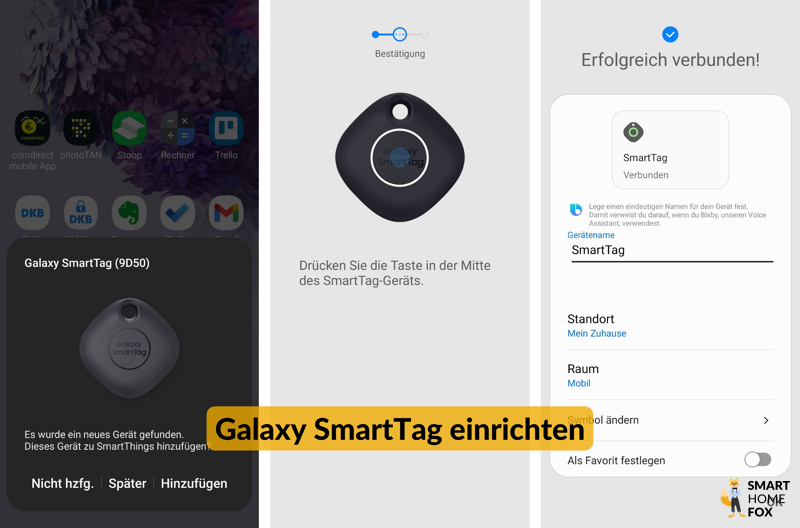 Screenshots der Einrichtung des Galaxy SMartTags